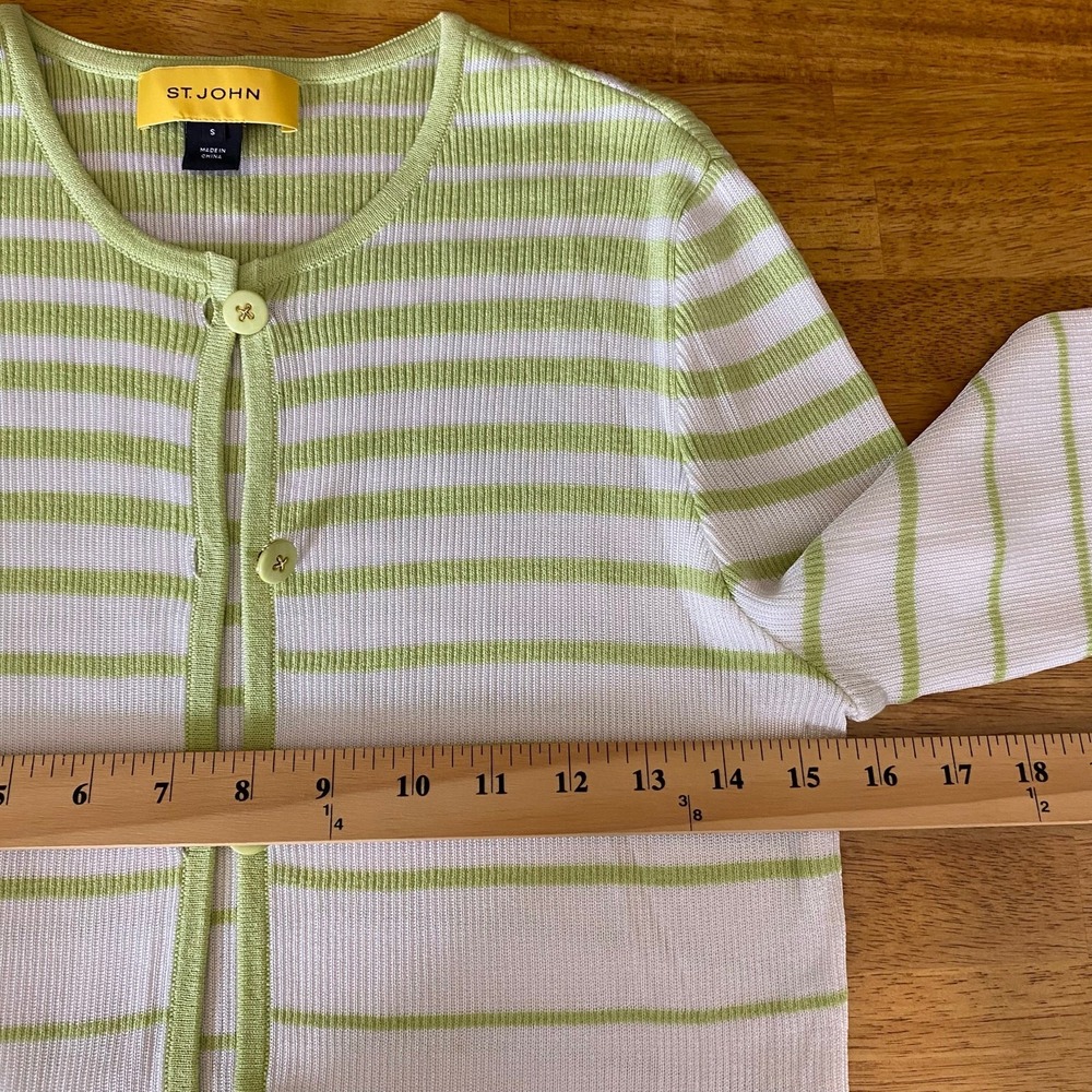 St. John Women's Key Lime Striped Knit Cardigan Sweater and Tank 2 Piece Set - Picture 13 of 14